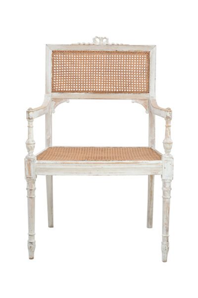 Antique White Carved Wood Arm Chair