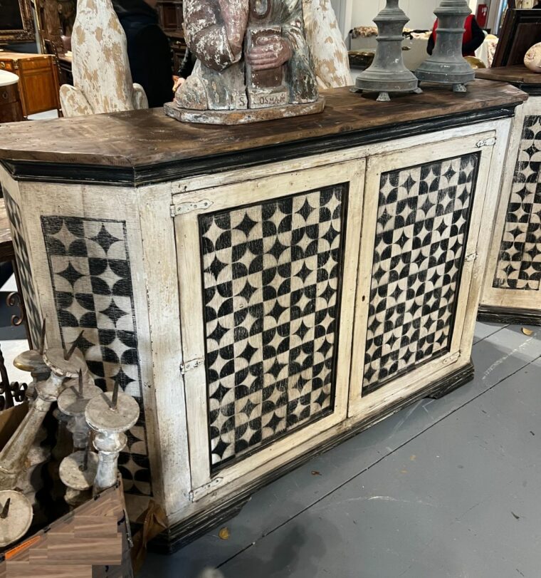 Antique Italian Painted Black and White Cabinet