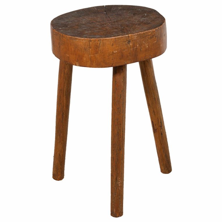 Vintage French Wood Oval Stool