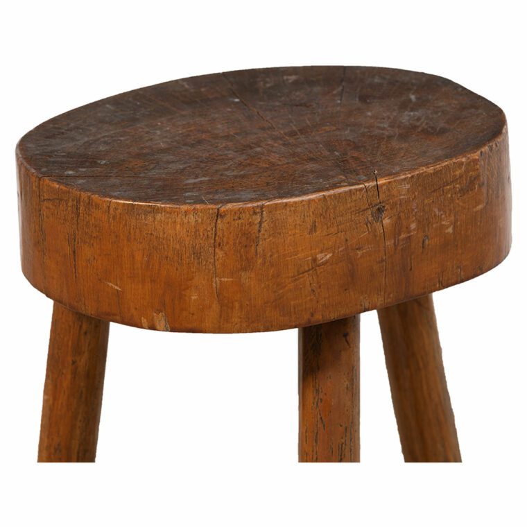 Vintage French Wood Oval Stool