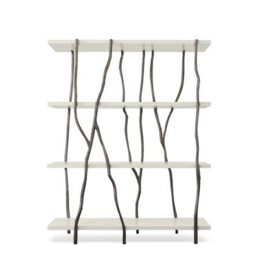 White Lacquered and Metal Willow Etagere
