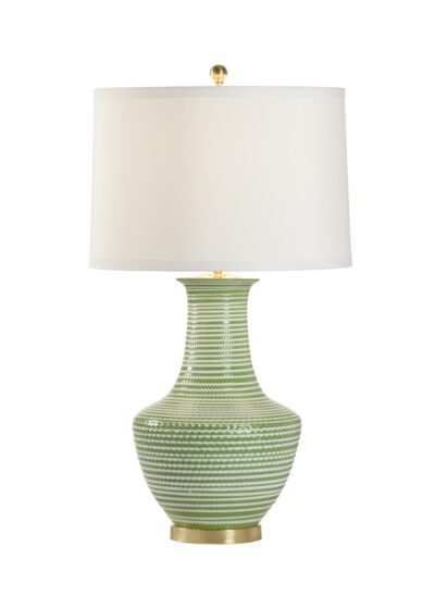 Green and White Striped Glazed Table Lamp