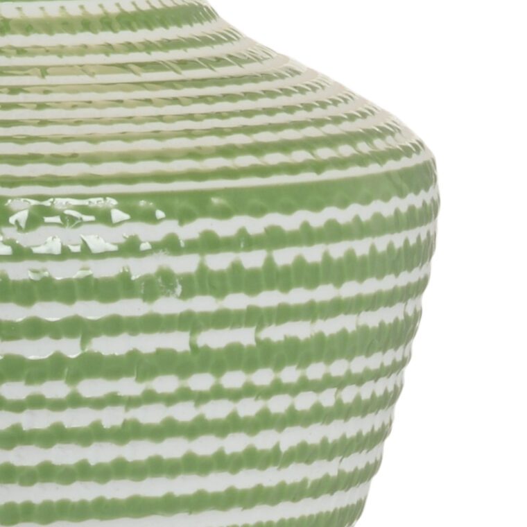 Green and White Striped Glazed Table Lamp