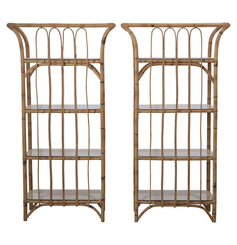 Pair of Vintage Curved Bamboo Etageres