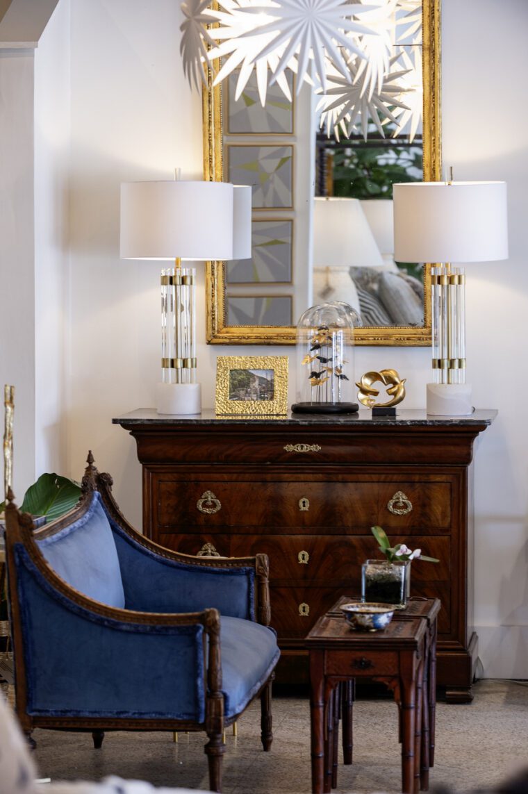 Antique French Walnut Settee in Blue Velvet