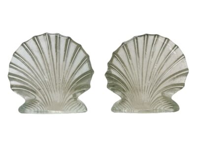 Vintage Heavy Glass Shell Bookends