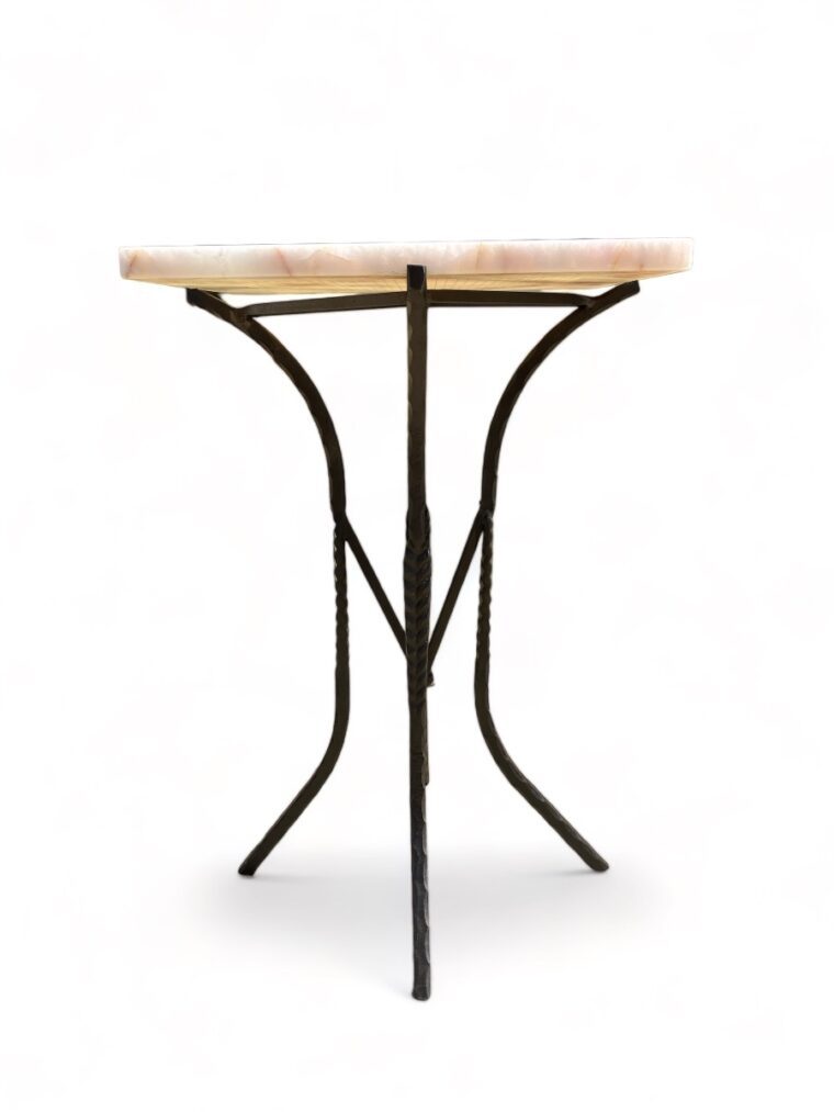 Round Stone and Metal Side Table