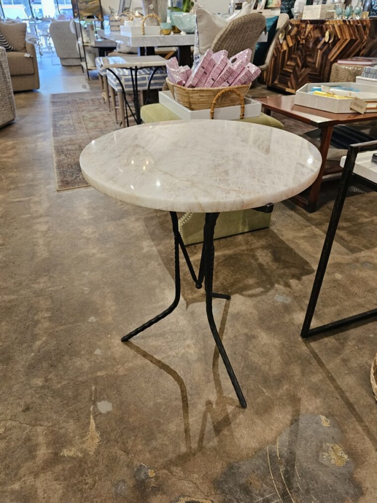 Round Stone and Metal Side Table