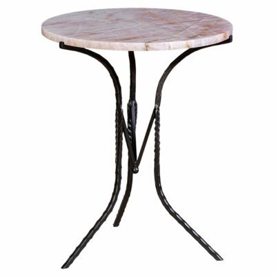 Round Stone and Metal Side Table