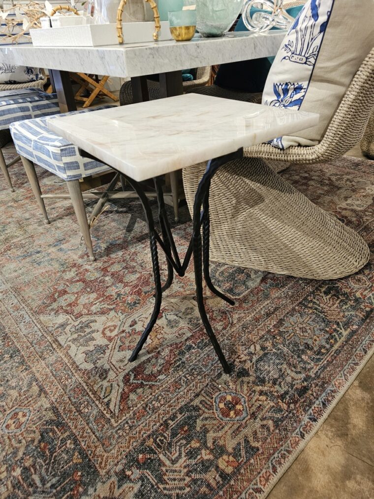 Square Stone and Metal Side Table