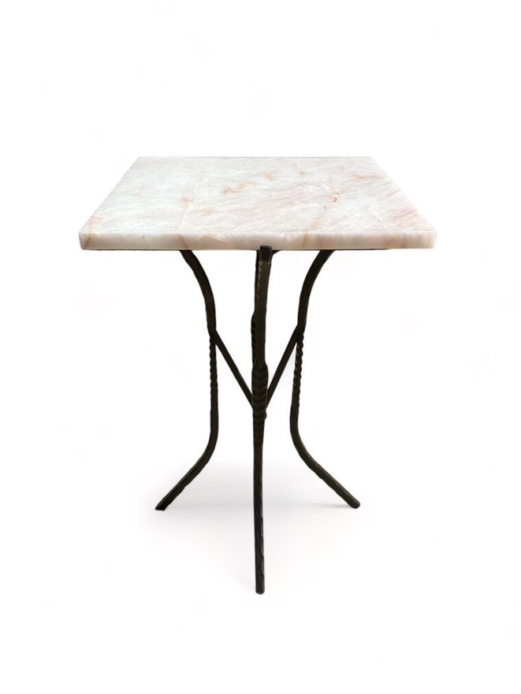 Square Stone and Metal Side Table