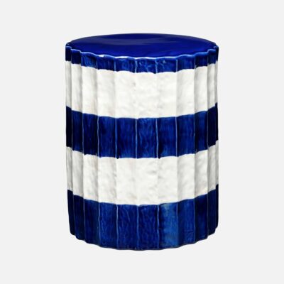 Cruz Blue and White Striped Ceramic Stool