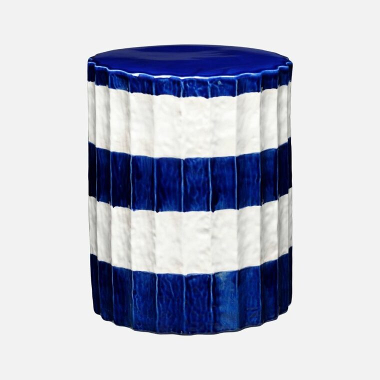 Cruz Blue and White Striped Ceramic Stool