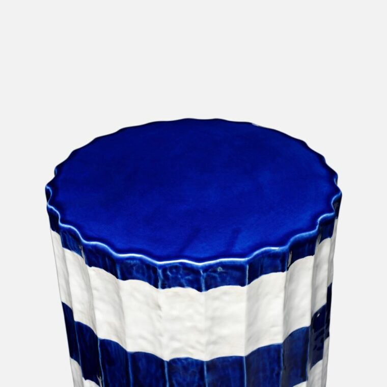 Cruz Blue and White Striped Ceramic Stool
