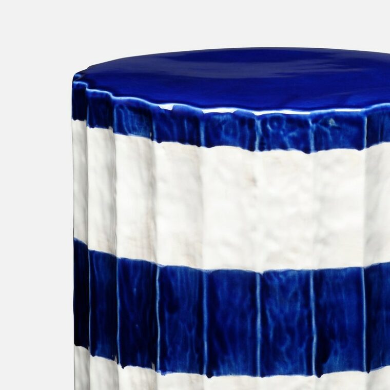 Cruz Blue and White Striped Ceramic Stool