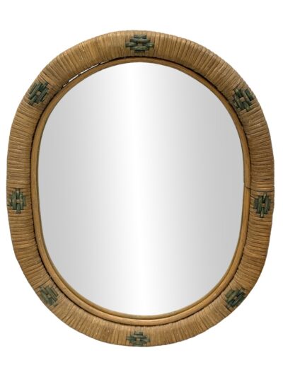 Vintage Small Oval Rattan Mirror