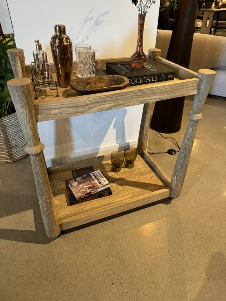 Light Wash Oak Bar Cart