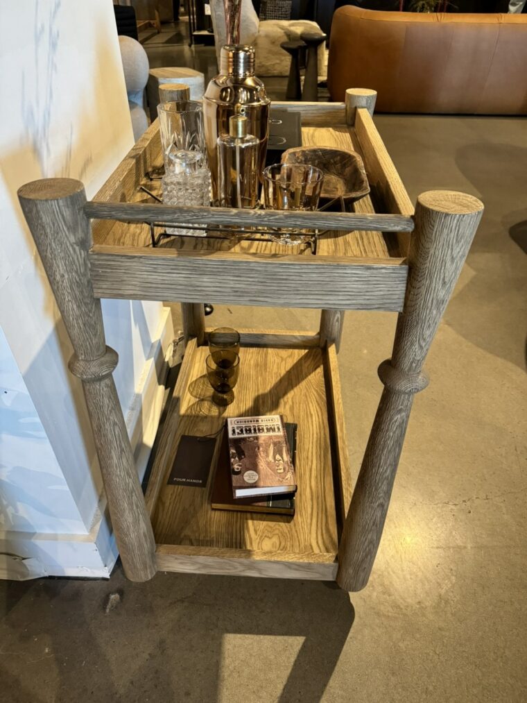 Light Wash Oak Bar Cart