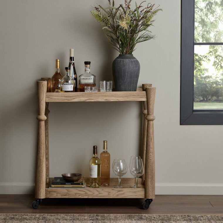 Light Wash Oak Bar Cart