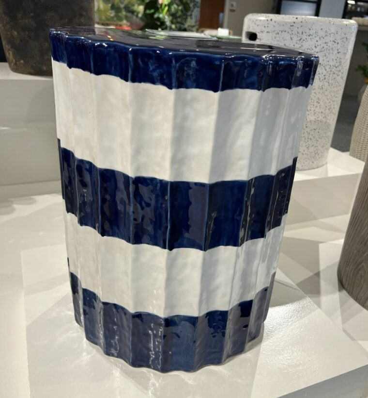 Cruz Blue and White Striped Ceramic Stool