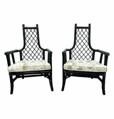 Pair of Petite Vintage Black Ficks Reed Chairs