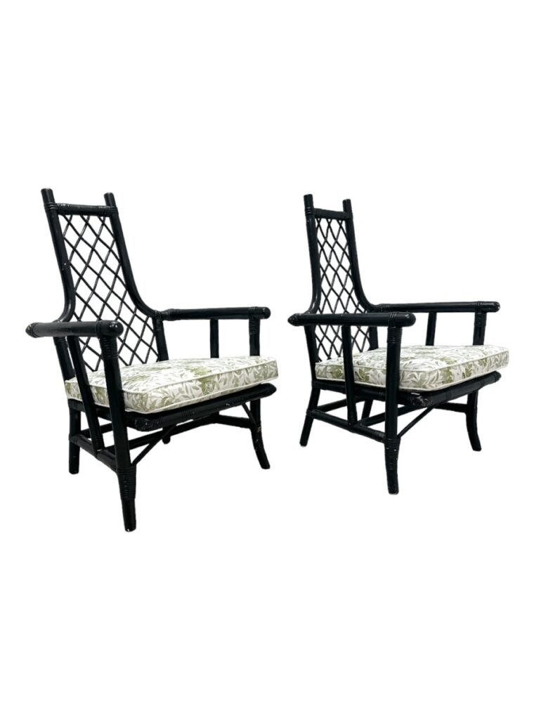 Pair of Petite Vintage Black Ficks Reed Chairs