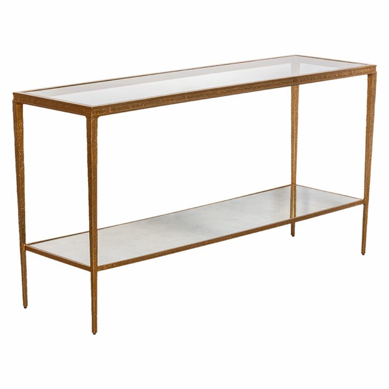 Haver Antiqued Brass and Mirrored Metal Console