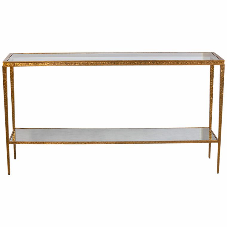 Haver Antiqued Brass and Mirrored Metal Console