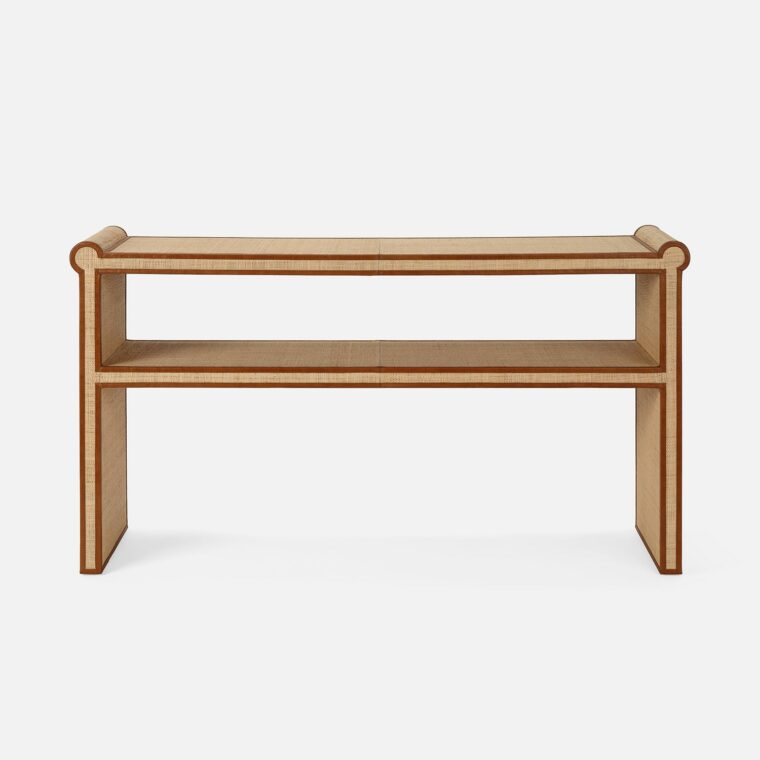 Matthew Raffia Console with Leather Trim