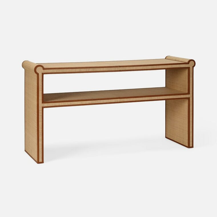 Matthew Raffia Console with Leather Trim