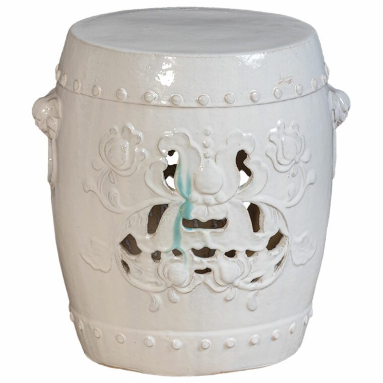 Embossed Garden Stool in Rustic White