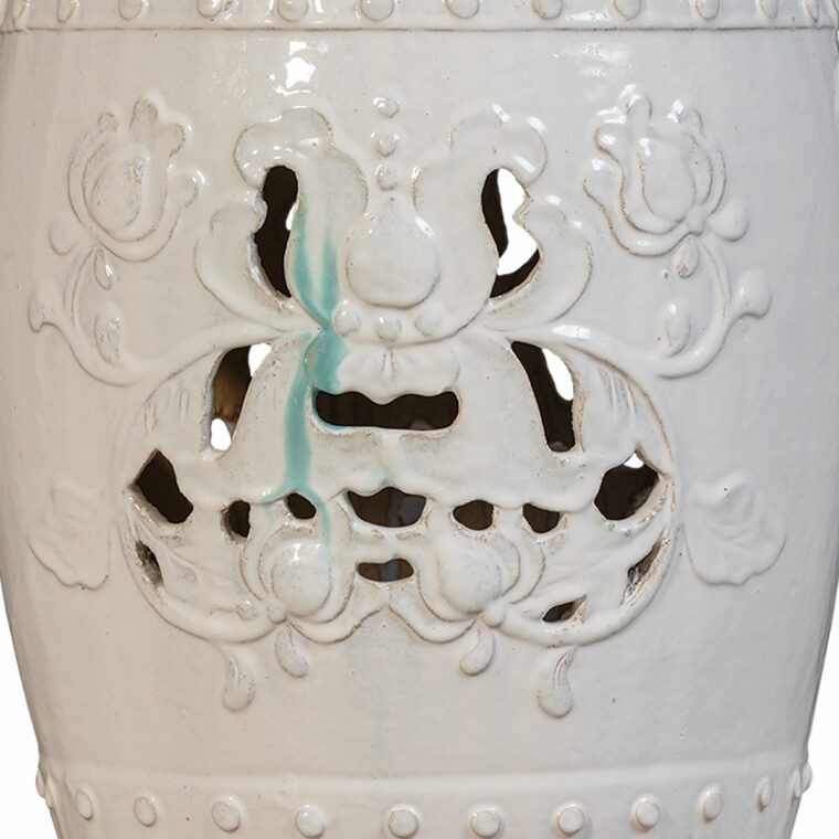 Embossed Garden Stool in Rustic White