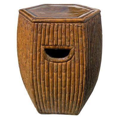 Hexagonal Ceramic Garden Stool in Golden Brown