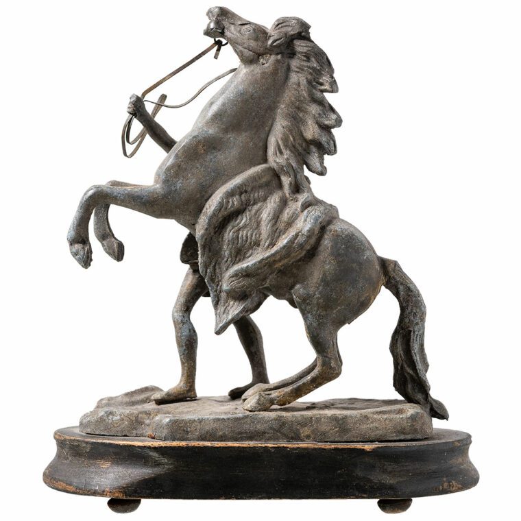 Pair of Antique Spelter Roman Style Men with Horse Statuettes - Image 7