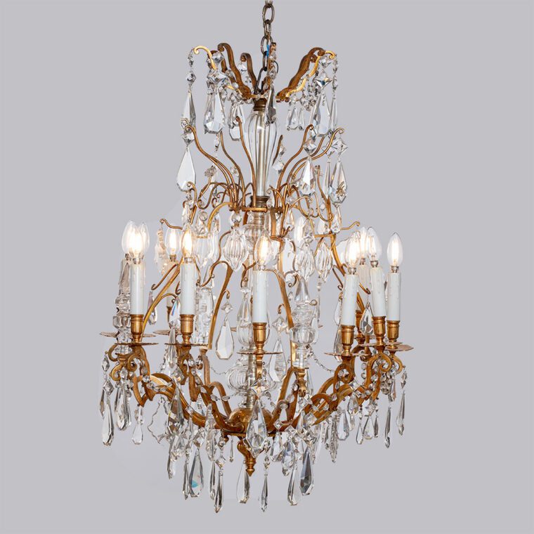 Antique Italian Gilt and Crystal Chandelier