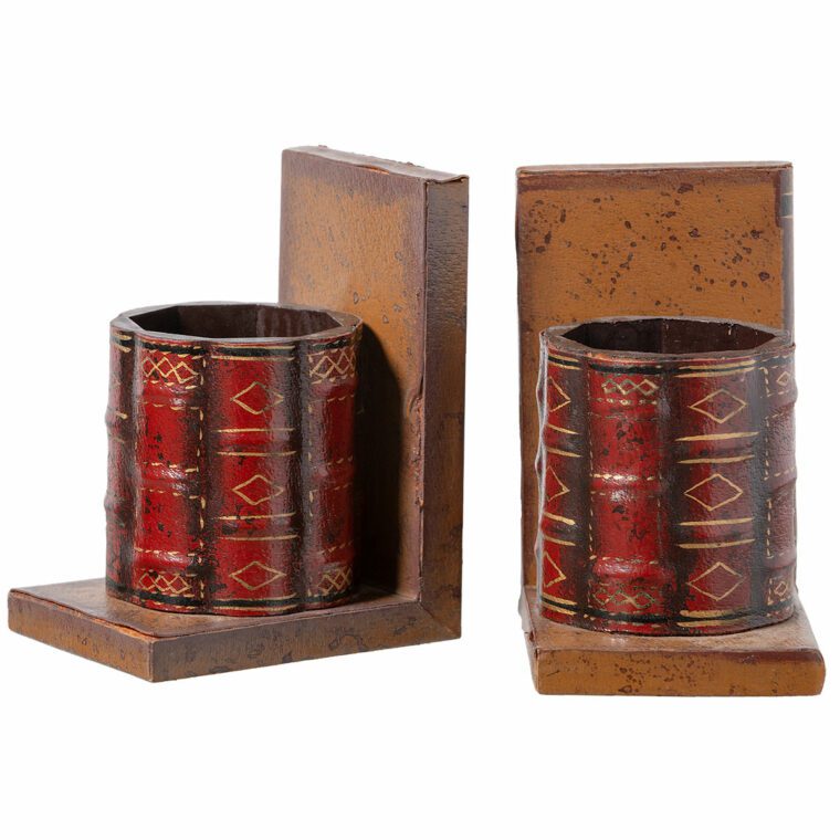Pair of Vintage Italian Leather Pencil Cup Bookends - Image 3