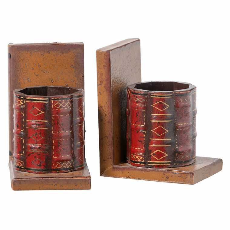 Pair of Vintage Italian Leather Pencil Cup Bookends