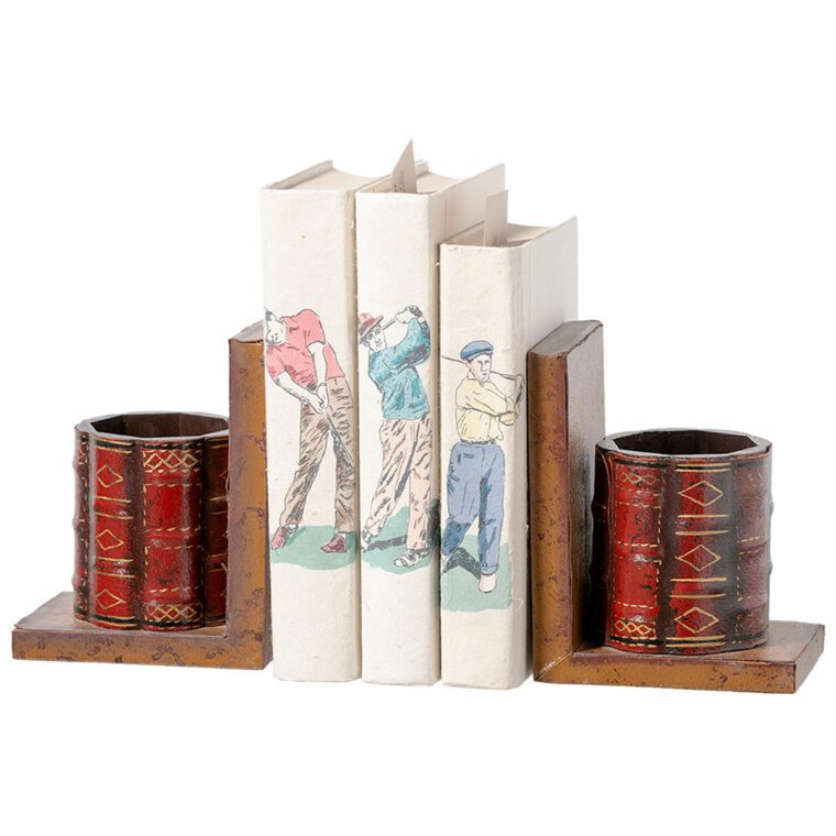 Pair of Vintage Italian Leather Pencil Cup Bookends - Image 2