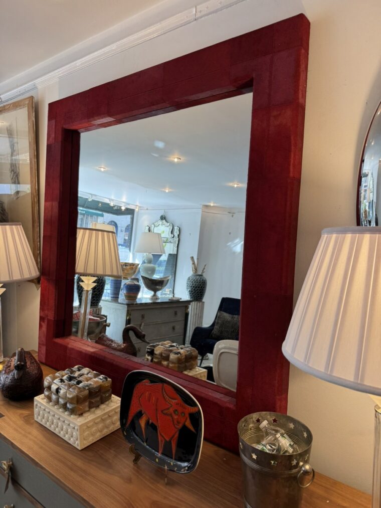 Tauro Patterned Red Hair on Hide Wall Mirror - Image 9
