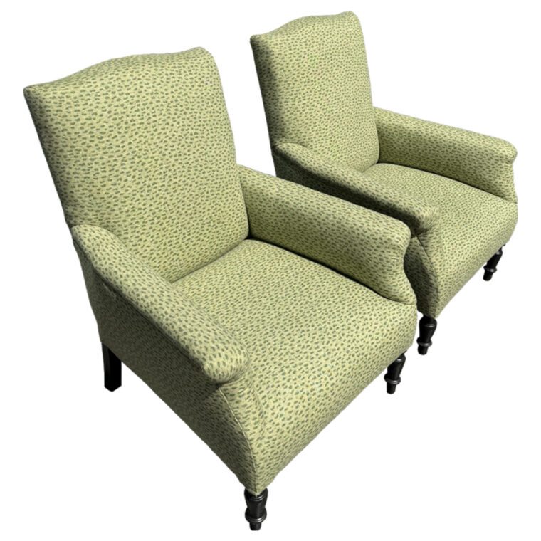 Pair of Antique Upholstered Chairs with Rolled Arms - Image 4