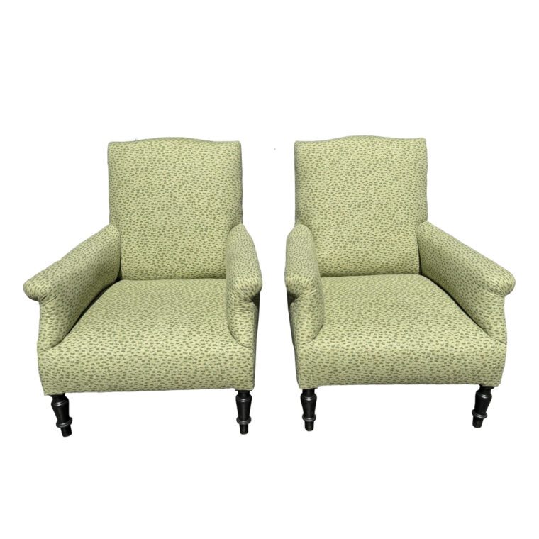 Pair of Antique Upholstered Chairs with Rolled Arms