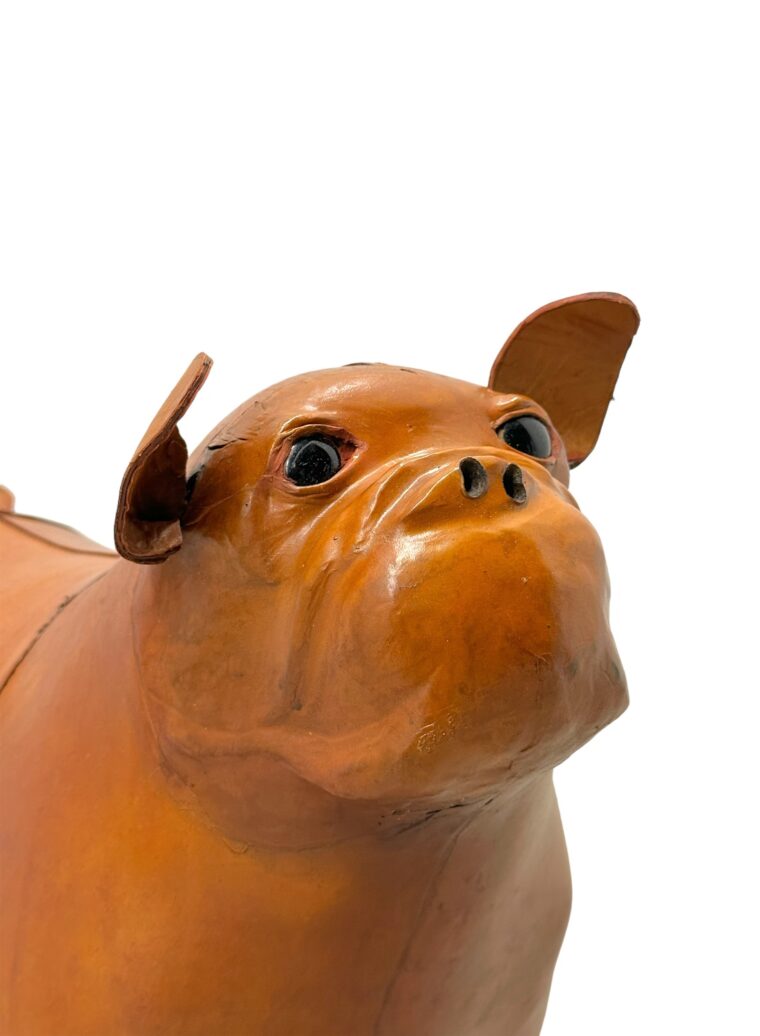Brown Leather Bull Dog Foot Stool - Image 5