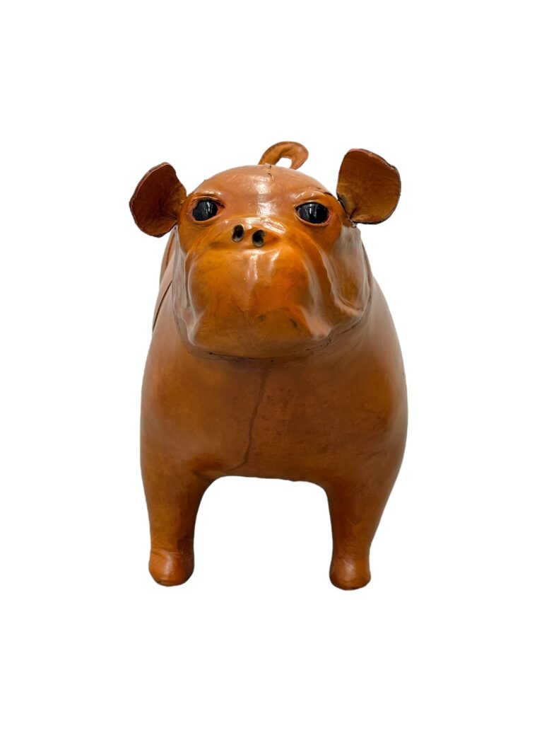 Brown Leather Bull Dog Foot Stool - Image 2