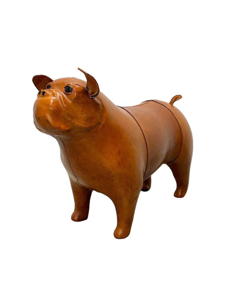 Brown Leather Bull Dog Foot Stool - Image 3