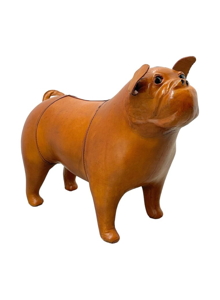Brown Leather Bull Dog Foot Stool