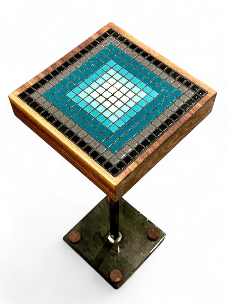 Pair of Glass Tile, Walnut and Steel Drinks Tables - Image 4