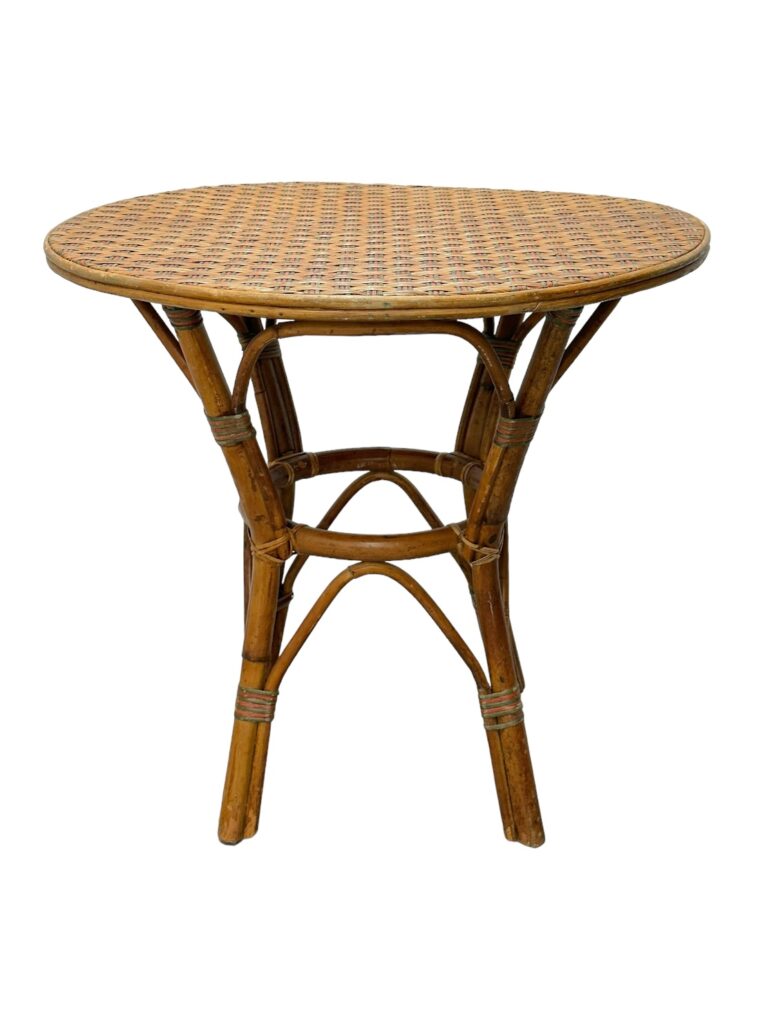 Vintage French Round Woven Bistro Cafe Table