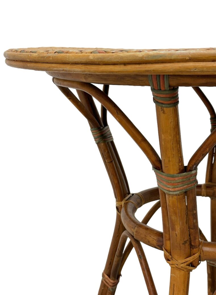 Vintage French Round Woven Bistro Cafe Table - Image 3