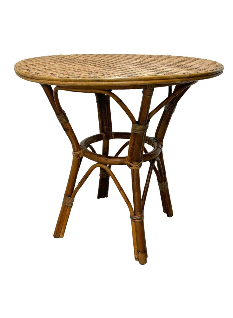 Vintage French Round Woven Bistro Cafe Table - Image 2