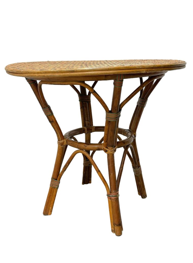 Vintage French Round Woven Bistro Cafe Table - Image 4